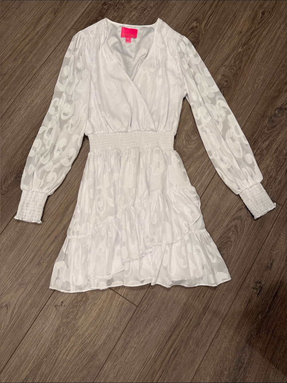 Lilly Pulitzer White Long-Sleeve Smocked Waist Ruffle Dress